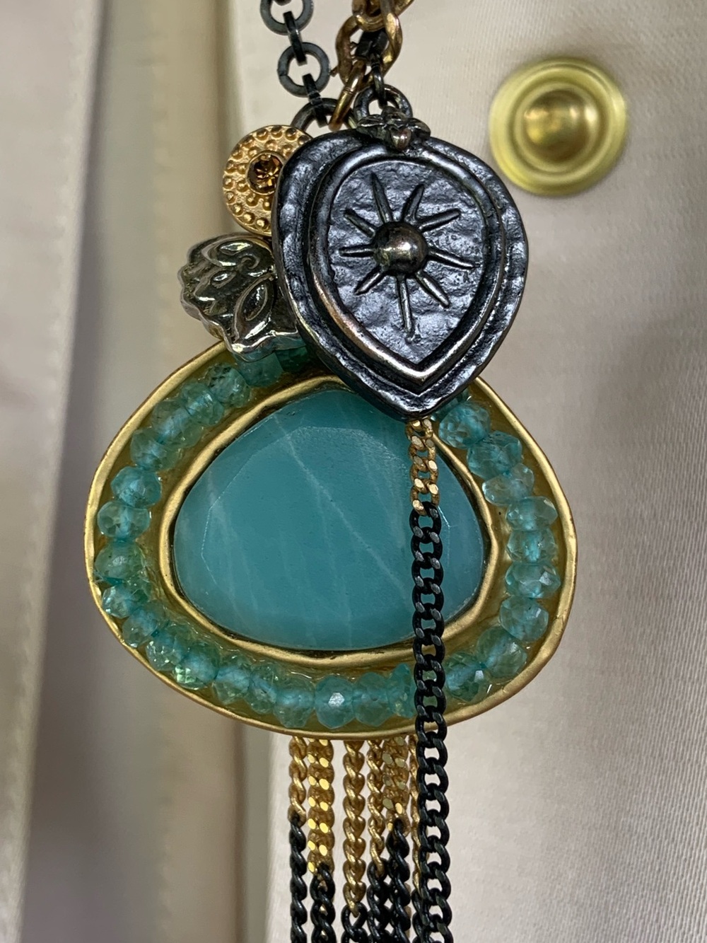 Sundance Catalog * Amazonite & Apatite Oxidized Chain w/Pyrite Necklace